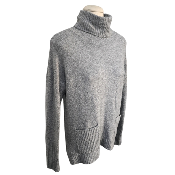 Cynthia Rowley Yak Wool Blend Sweater Turtleneck Pockets Medium Light Gray - Picture 2 of 3